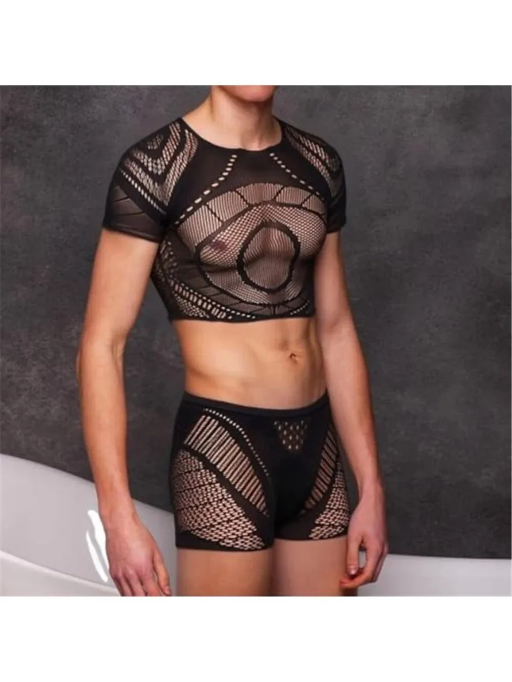 Men's Sexy Sheer Mesh Lingerie Set